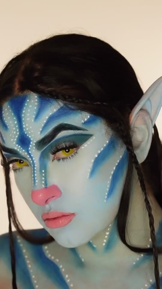Bianca in her blue body paint character look